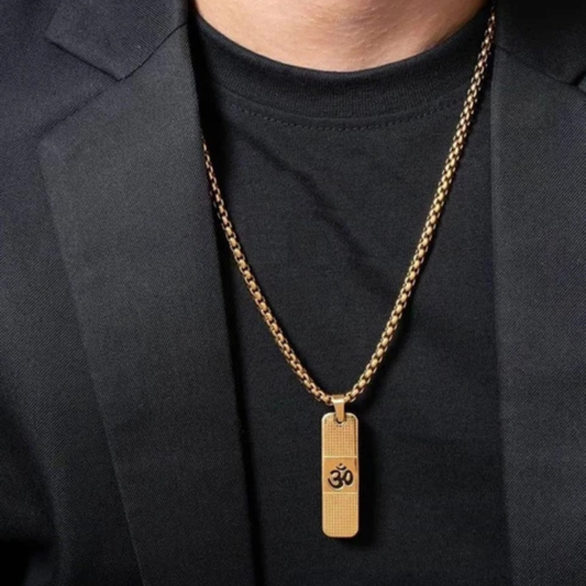 Gold Plated Om Pendant Chain Necklace For Men