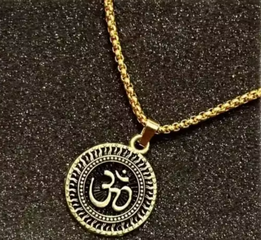 Gold Plated OM Pendant Necklace for Men – Stainless Steel Chain, Hindu Spiritual Jewelry