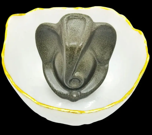 Pyrite Ganesha with Selenite Money Bowl for Vastu, Prosperity & Home Decor Decorative Showpiece - 13 cm (Crystal, Grey)