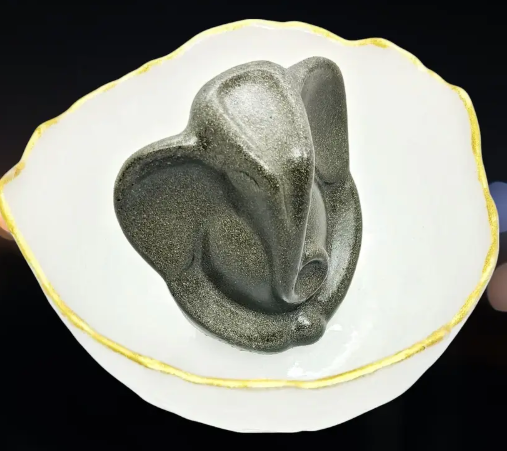 Pyrite Ganesha with Selenite Money Bowl for Vastu, Prosperity & Home Decor Decorative Showpiece - 13 cm (Crystal, Grey)