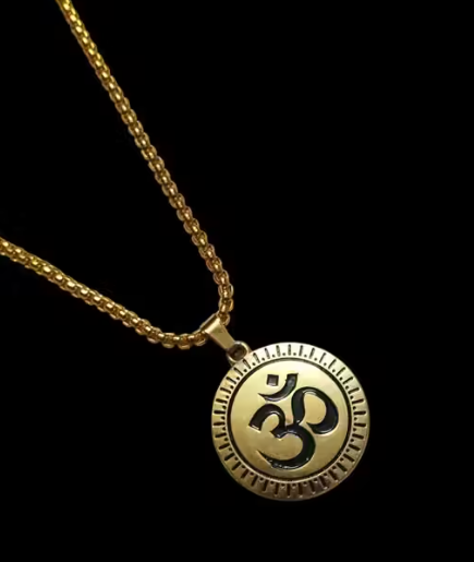 Stylish OM Pendant with Chain for Men & Boys – Gold Plated Steel