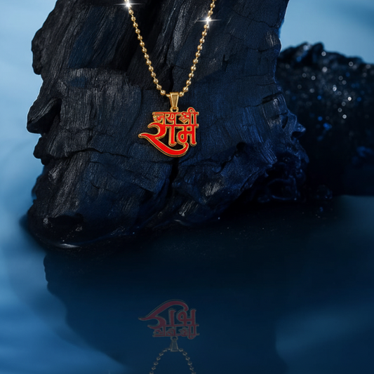 Brass Micron Goldplated & Red Meenakari Jai Shri Ram Chain pendant