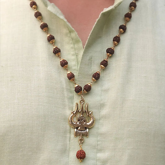 OM Shiva Trishool Rudraksha Necklace (54 Beads)