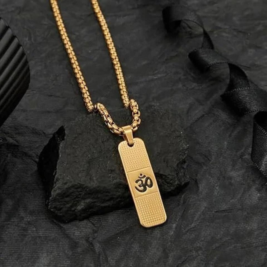 Gold Plated Om Pendant Chain Necklace For Men