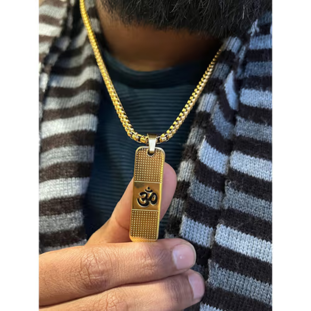 Gold Plated Om Pendant Chain Necklace For Men