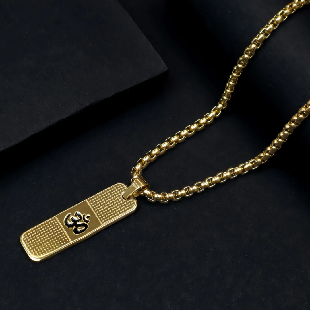 Gold Plated Om Pendant Chain Necklace For Men
