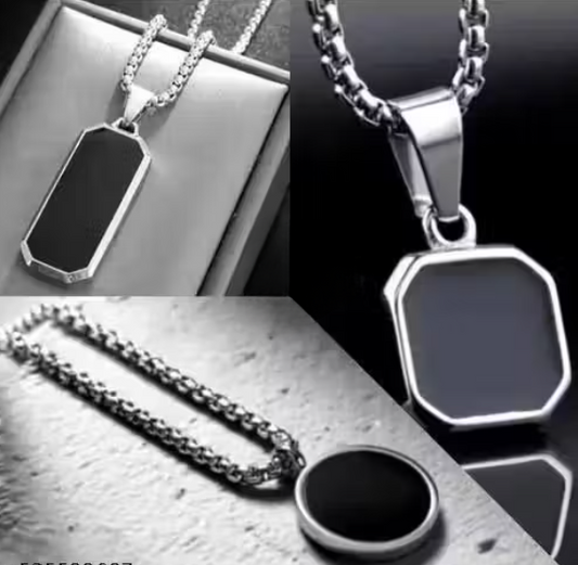 Apex Silver Chain Trio Pendant Set (Combo of 3 Silver Chains)