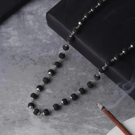 Silver Plated Eternal Karungali Mala - Natural Ebony Wood