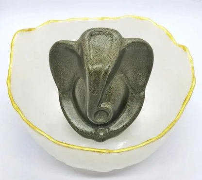 Pyrite Ganesha with Selenite Money Bowl for Vastu, Prosperity & Home Decor Decorative Showpiece - 13 cm  (Crystal, Grey)