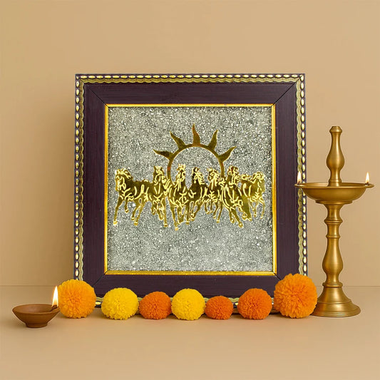 7 Horses on Raw Pyrite Frame