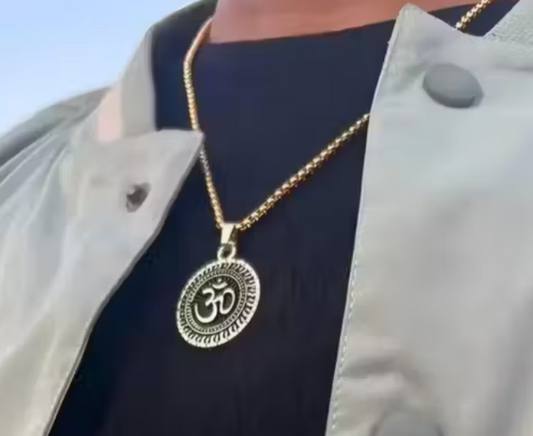 Gold Plated OM Pendant Necklace for Men – Stainless Steel Chain, Hindu Spiritual Jewelry