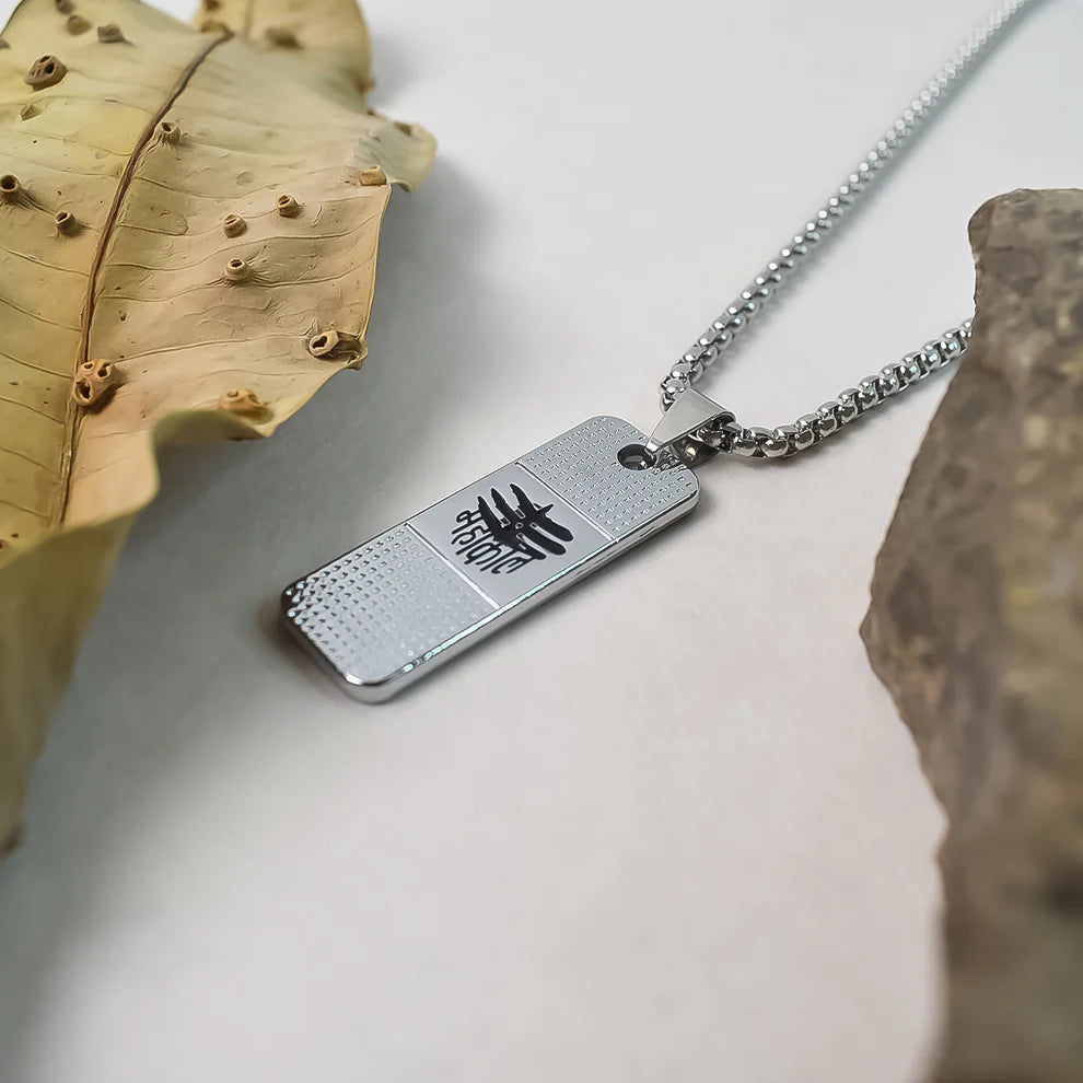 Silver Plated Mahakaal Written Pendent With Chain