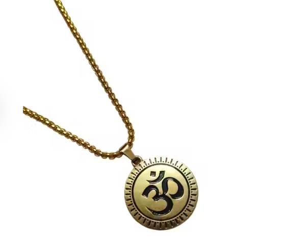 Stylish OM Pendant with Chain for Men & Boys – Gold Plated Steel