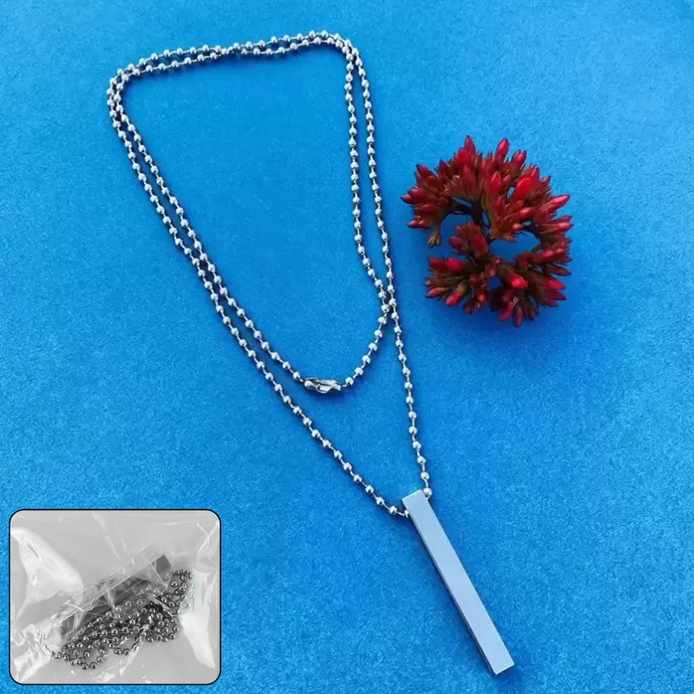 Plain Stick Shape Locket With Chain Stainless Steel Necklace