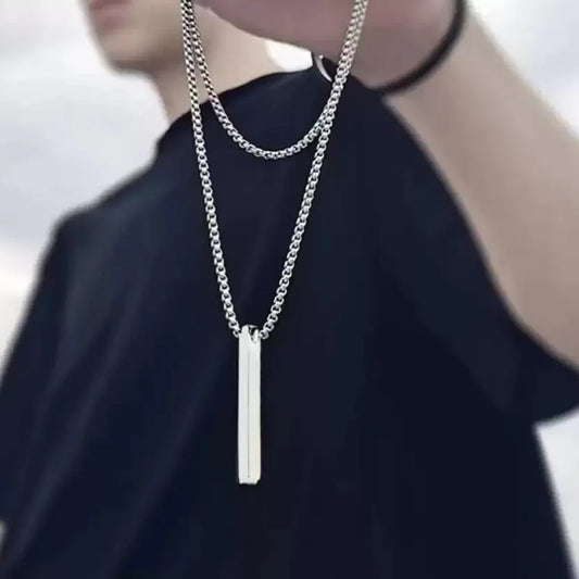 Plain Stick Shape Locket With Chain Stainless Steel Necklace