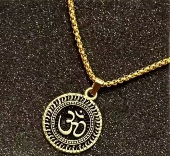 Gold Plated OM Pendant Necklace for Men – Stainless Steel Chain, Hindu Spiritual Jewelry
