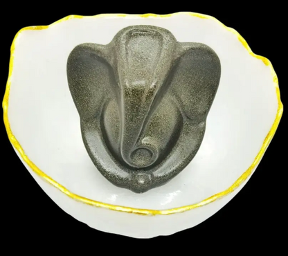 Pyrite Ganesha with Selenite Money Bowl for Vastu, Prosperity & Home Decor Decorative Showpiece - 13 cm  (Crystal, Grey)