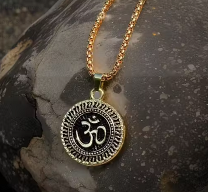 Gold Plated OM Pendant Necklace for Men – Stainless Steel Chain, Hindu Spiritual Jewelry