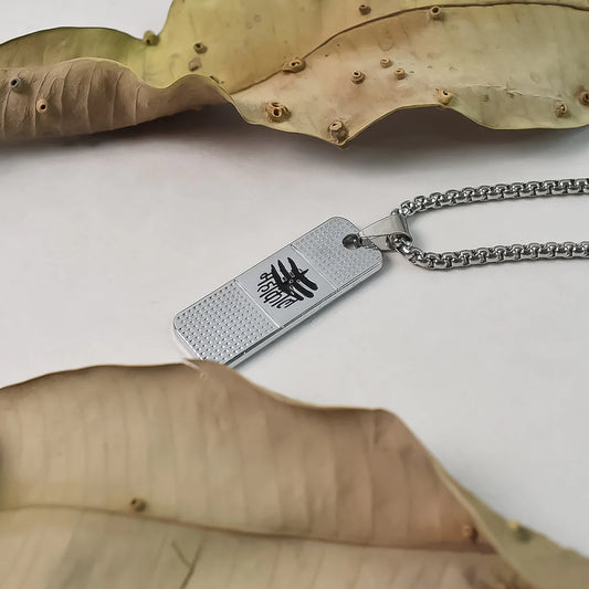 Silver Plated Mahakaal Written Pendent With Chain