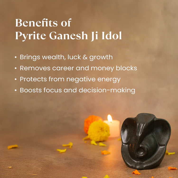 Pyrite Ganesh Ji Murti with FREE Ganesh Mukhi Rudraksha