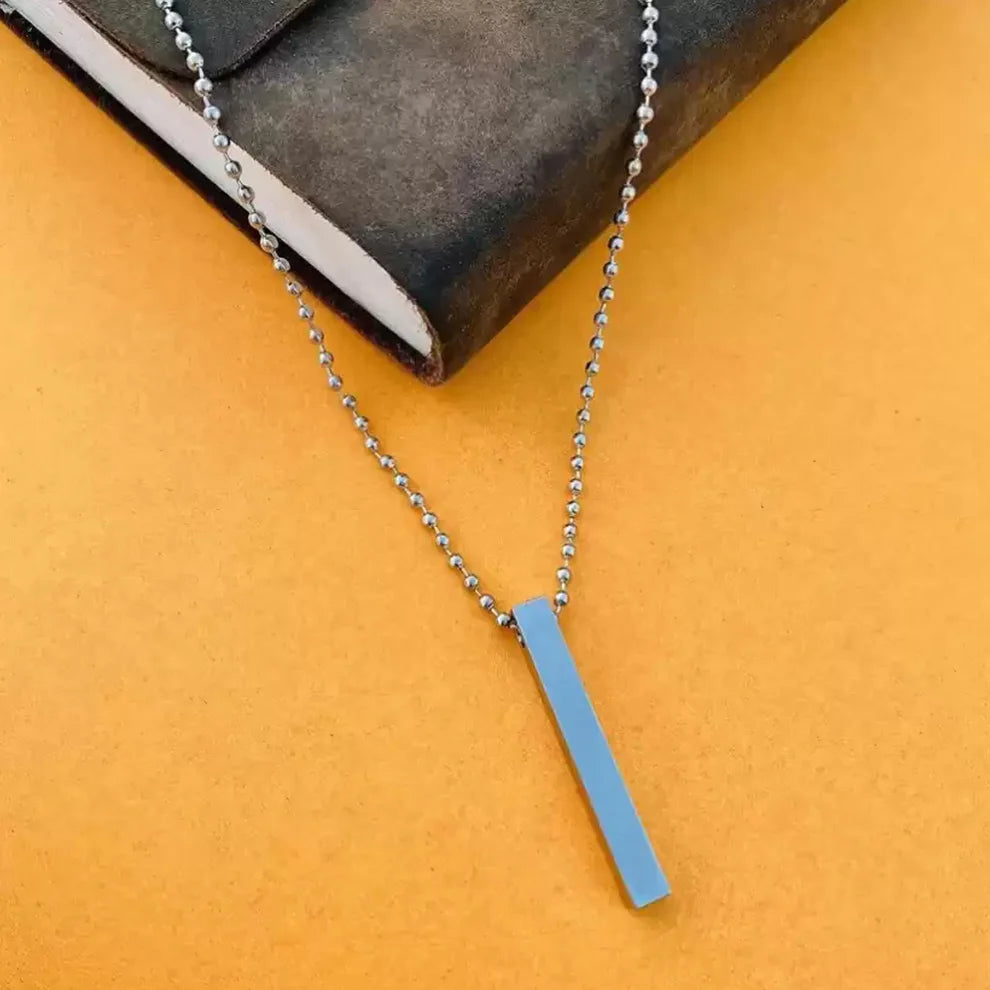Plain Stick Shape Locket With Chain Stainless Steel Necklace