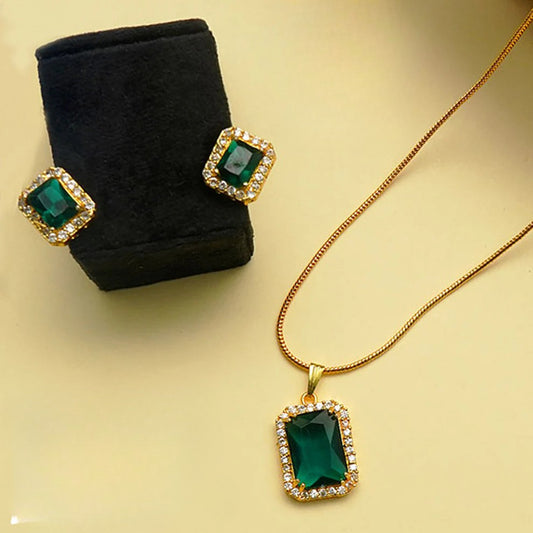 Stone Pendant Necklace Chain with Earrings for Women and Girls